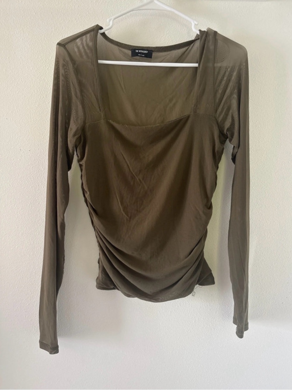 Women’s Olive Long Sleeve Ruched Square Neck Top